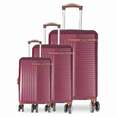 Produktbild von Premium 3-teiliges Bordeaux Kofferset – Handgepäck & großer Koffer, ABS, leicht, 4 Rollen, mit Schloss