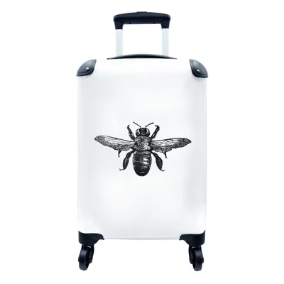 Produktbild von MuchoWow® Koffer Handgepäck Trolley Rollkoffer Kleine Reisekoffer mit 4 Rollen - Biene - Insekt - Vintage - Schwarz und weiß - Cabin Size < 55x40x23 cm & 55x40x20 cm - Fotokoffer - Kabinenkoffer - Boardgepäck - Reise-Box - Reisekoffer - Reisegepäck - Koffer mit Bild - Trolley für Kinder