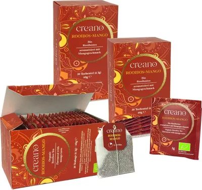 Produktbild von Creano Tee ROOIBOS-MANGO, Rooibostee, Teebeutel-Tee 3er Pack (3x 20 Beutel) *²
