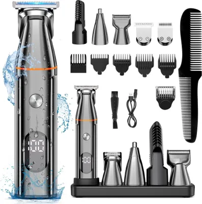 Produktbild von Hatteker Profi Haarschneider Set Pflegesets Bartschneider Herren T-förmiger Trimmerkopf T-blade Trimmer Präzisionstrimmer IPX6 Wasserdicht