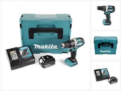 Immagine prodotto di Makita DHP 484 RF1J Trapano avvitatore con percussione a batteria 18V in valigetta Makpac + 1x Batteria 3,0 Ah + Caricabatterie