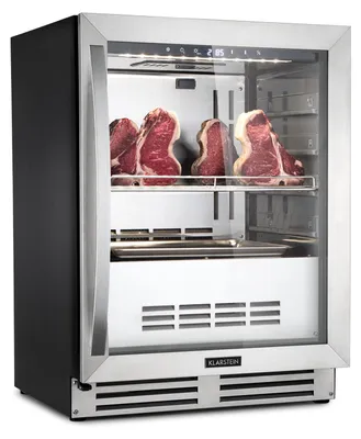 Produktbild von Klarstein Kühlschrank, Reifeschrank Dry-Aged, 1 Zonen Kühlschrank mit Glastür, für In- und Outdoor mit LED-Beleuchtung, Freistehend oder Einbaukühlschrank, Temperaturbereich, 1-25 °C, 98 L