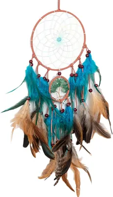 Imagen del producto de Atrapasueños vintage, hecho a mano, de 60 cm, con plumas azules, decoración de pared para el dormitorio