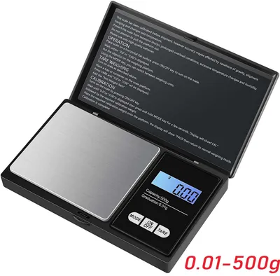 Produktbild von Digitale Feinwaage für Schmuck mit 0,01 g Teilung, LCD-Display und Edelstahl-Wiegefläche - 0.01g-500g