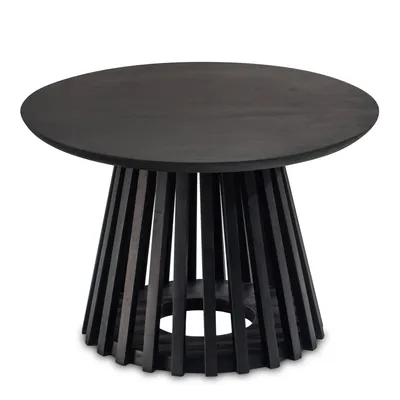 Produktbild von FineBuy Couchtisch Mango Massivholz rund Ø 60 cm Schwarz · Moderner Wohnzimmertisch Handgefertigter Sofatisch Fächer Japandi Design