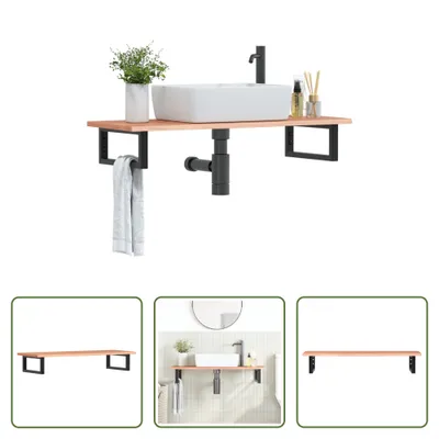 Image de The Living Store Plan de toilette avec support Acier et bois massif Chêne