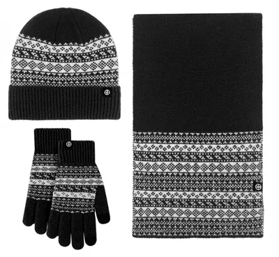 Produktbild von Wintermütze, Schal und Handschuhe Set für Damen, dicke, warme Strickmütze, Touchscreen-Handschuhe, langer Halsschal, 3-teiliges Set