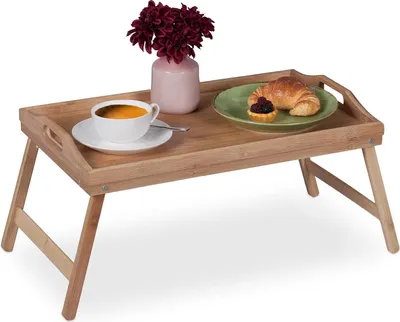 Produktbild von Relaxdays Betttablett klappbar, Essenstablett mit Füßen, Frühstück im Bett, Bambus & MDF, HxBxT: 25 x 60 x 30 cm, natur
