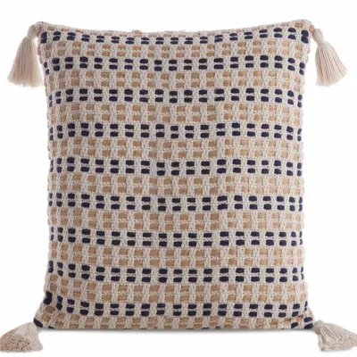 Produktbild von Dekorativer Kissenbezug Sofakissen BOHO 9B 45x45 creme  dunkelblau