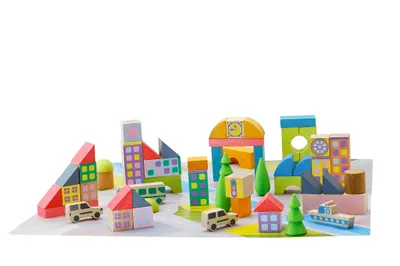 Image de Jeujura Jeu de construction en bois Ville de cubes 50 pièces