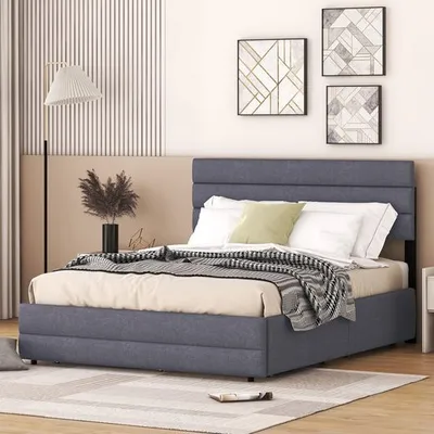 Produktbild von Odikalo Holzbett Jugendbett Plattformbett Ausziehbar Schubladen Grau 140x200