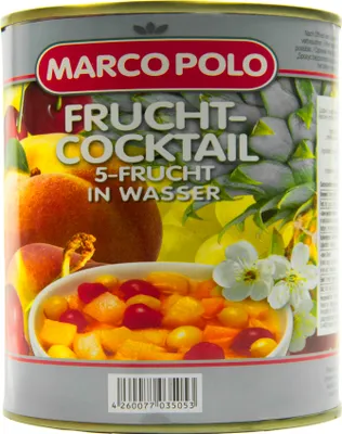 Produktbild von Food-United 5-Frucht-Cocktail in Wasser 1 Dose Füllmenge 820g ATG 500g