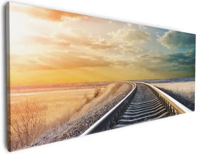 Produktbild von Wallario Premium Leinwandbild Bahnschienen ins Ungewisse in Größe 60 x 150 cm