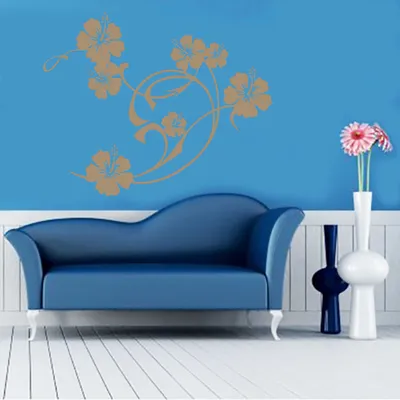 Produktbild von Wandtattoo - Wandaufkleber - Wandtattoo "Hibiskus Swirl" - 45cm x 36cm braun - Dekoration Küche Wohnzimmer Wand
