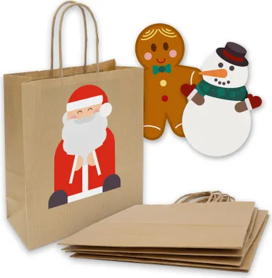 Produktbild von itenga SET 6x Papiertüten mit Griff Kordel + Sticker Weihnachtsbande