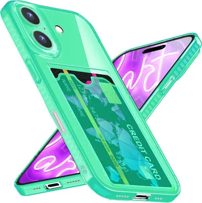 Produktbild von NALIA Neon Silikonhülle für iPhone 16 Plus – Kartenfach & Knallige Signal-Farbe – CARDPOP (Anti-Shock Handyhülle) – Marke aus Berlin – Türkis