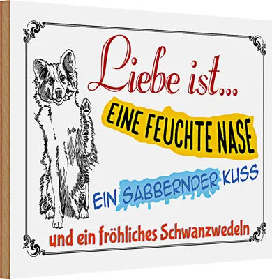 Produktbild von Holzschild Spruch 30x20cm Liebe ist eine feuchte Nase Kuss