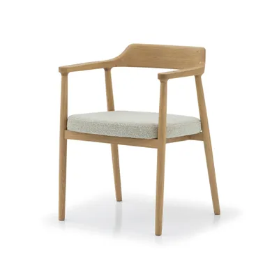 Produktbild von Esszimmerstuhl BERGEN aus massiver Eiche – gepolstert mit Stoff in Cloud Beige, skandinavisches Design