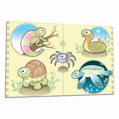 Produktbild von Wallario Herdabdeckplatte aus Glas, Größe 80 x 52 cm 2-teilig, Motiv Lustige Comictiere