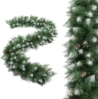 Produktbild von Weihnachtsgirlande Tannengirlande Grün Weiss Weihnachtsdeko -Tannen Girlande als Weihanachtskranz - Weihnachtsdeko aussen, innen 275cm (330 Spitzen)