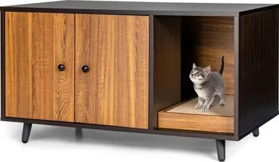 Immagine prodotto di Casetta per gatti e armadio per lettiera - Tavolino/tavolino da caffè - Mobili 2 in 1 - Tiragraffi - Legno 90x50x50 cm - Marrone tè