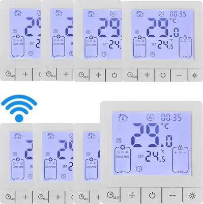 Produktbild von 8X WiFi Thermostat, Digital LCD Raumthermostat Sprachsteuerung Wandthermostat fuer 3A Warmwasserbereitung Fussbodenheizung,Tuya-App, programmierbare ,IP20-Schutz, 24 Stunden zeitgesteuertes Ein/Aus