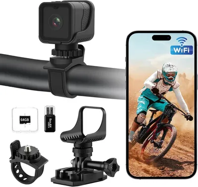 Produktbild von Actionkamera 1080p – Helmkamera – Fahrradkamera mit WLAN – 120° Weitwinkel und 64 GB Speicherkarte
