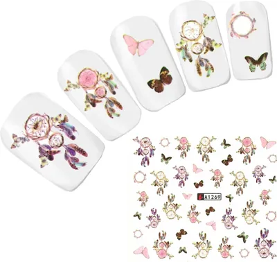 Produktbild von Tattoo Nail Art Traumfänger Feder Schmetterling Aufkleber Nagel Sticker