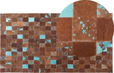 Produktbild von BELIANI Teppich Braun mit Blau 80 x 150 cm aus Leder Patchwork Handgefertigt Rechteckig Modern