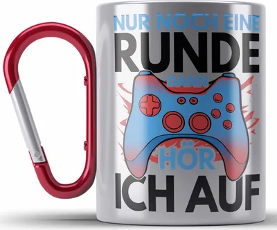 Produktbild von Trendation - Lustige Gamer Edelstahl Tasse Karabiner Zocker Geschenk Gamer Gamergirl Geschenkidee Geburtstag Nur Noch Eine Runde (Rot)