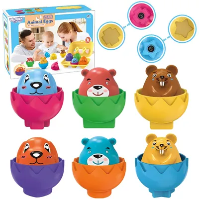 Image de WOOPIE : Jeu de tri Montessori, puzzle de formes, animaux amusants, œufs (6 pièces)