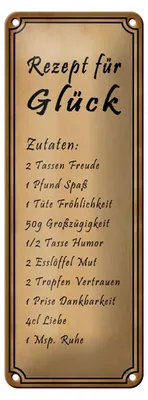 Produktbild von Blechschild Spruch 10x27cm Rezept für Glück 2 Tassen Freude Dekoration