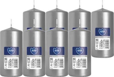 Obrázek produktu pro BISPOL cylindrická svíčka Aura 20H 10CM SW50/100 SILVER METALIC 8ks.