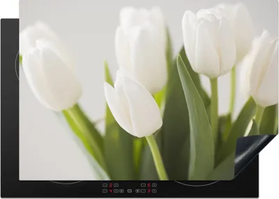 Produktbild von KitchenYeah© Herdabdeckplatte Bild von mehreren Tulpen , 75x52cm, Küche Deko, Glaskeramikkochfeld Herdabdeckung, Abdeckplatte fùr Kochfeld
