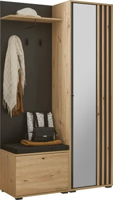 Produktbild von Kompaktgarderobe VOLAM in Artisan Eiche / schwarz, Spiegeltür, (BxHxT) 114x197x40 cm