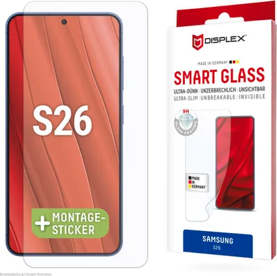 Produktbild von Displex Smart Glass (9H) für Samsung S26,Montagesticker unzerbrechlich, Samsung, Galaxy S26, Trockene Anwendung, Bruchfest, Schmutzabweisend, Kratzresistent, Transparent, 1 Stück(e)