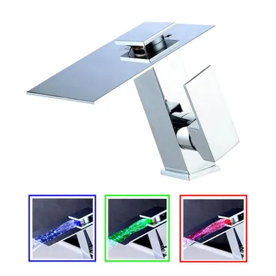 Produktbild von Designer LED Bad Wasserfall Armatur | RGB Wasserhahn Waschtisch Badarmatur