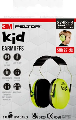Immagine prodotto di cuffie auricolari 3M™ PELTOR™ per bambini - Valore SNR 27 dB - Cuffie antirumore - Verde neon