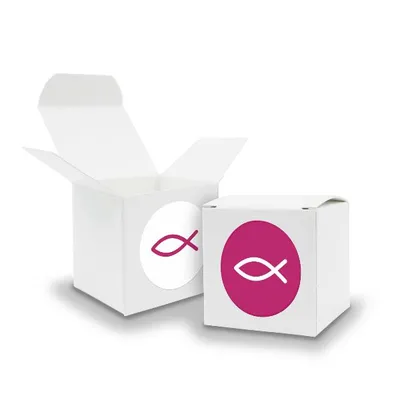 Produktbild von SET Fisch (Motiv32) 24x Faltschachtel Würfel 6,5cm weiß  + Sticker