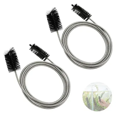 Image de Brosse de nettoyage des canalisations, lot de 2, brosse flexible pour le nettoyage des tuyaux, double tête, manche en acier inoxydable, brosse à flexible de 200 cm pour lavabos, aquariums et filtres