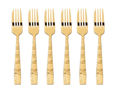 Image de Sambonet Set de 6 fourchettes à gâteau en acier inoxydable/PVD doré 52767GA5