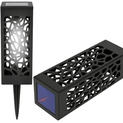 Zdjęcie produktu dla Lampa ogrodowa na energię słoneczną, lampa ogrodowa LED, lampa ścieżkowa typu ajour, światło zimnobiałe, z czujnikiem zmierzchu, 28,5 cm, czarna