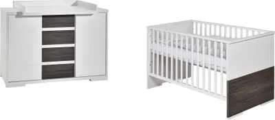 Produktbild von Schardt Sparset 2-teilig Maxx Fleetwood bestehend aus Kombi-Kinderbett 70x140 cm, Umbauseiten und Wickelkommode), weiß/Fleetwood - Farbe: Weiß/Braun, 10 866 32 02