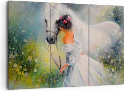 Produktbild von Bild auf Leinwand - Leinwandbild - Frau Wiese Pferd - 165x110cm - Wand Bild - Wanddeko - Leinwanddruck - Bilder - Kunstdruck - Wanddekoration - Leinwand bilder - Wandkunst - CE165x110-3470