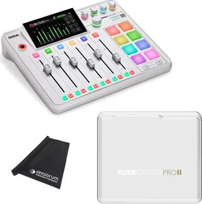 Obrázek produktu pro Rode Rodecaster Pro II White s krytem RodeCover 2 a hadříkem