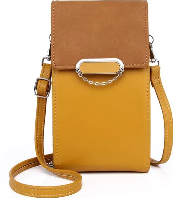Image de Sac à bandoulière pour femme - Sac à bandoulière pour téléphone portable Cuir synthétique Petit sac Femme Rétro Porte-monnaie passeport Sac pour téléphone portable avec poches pour cartes Réglable Bandoulière détachable pour téléphone portable de moins de 7 pouces (Jaune)