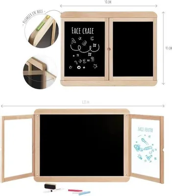 Image de Tableau Mural Triptyque JEUJURA, Ardoise Craie, 2 Volets Blanc et Ardoise, 113 x 45 cm Ouvert