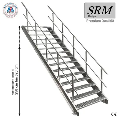 Produktbild von 15 Stufen Stahltreppe beidseitigem Geländer Breite 140 cm Geschosshöhe 250-320cm
