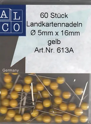 Produktbild von Alco Landkartennadel 16mm Ø5mm gelb 60 Stück