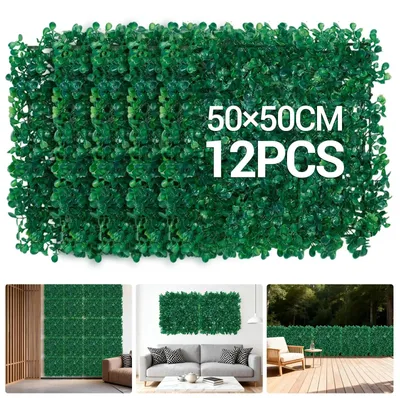 Immagine prodotto di Pannelli decorativi a parete con piante artificiali - 12 pezzi - 50 cm - Poliestere - Da appendere - Per interni - Verde